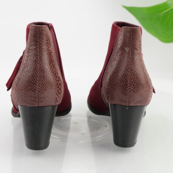 Vionic Womens Anne Boots Size 9.5 Burgundy Red Suede Python Block Heel Booties - Picture 5 of 12